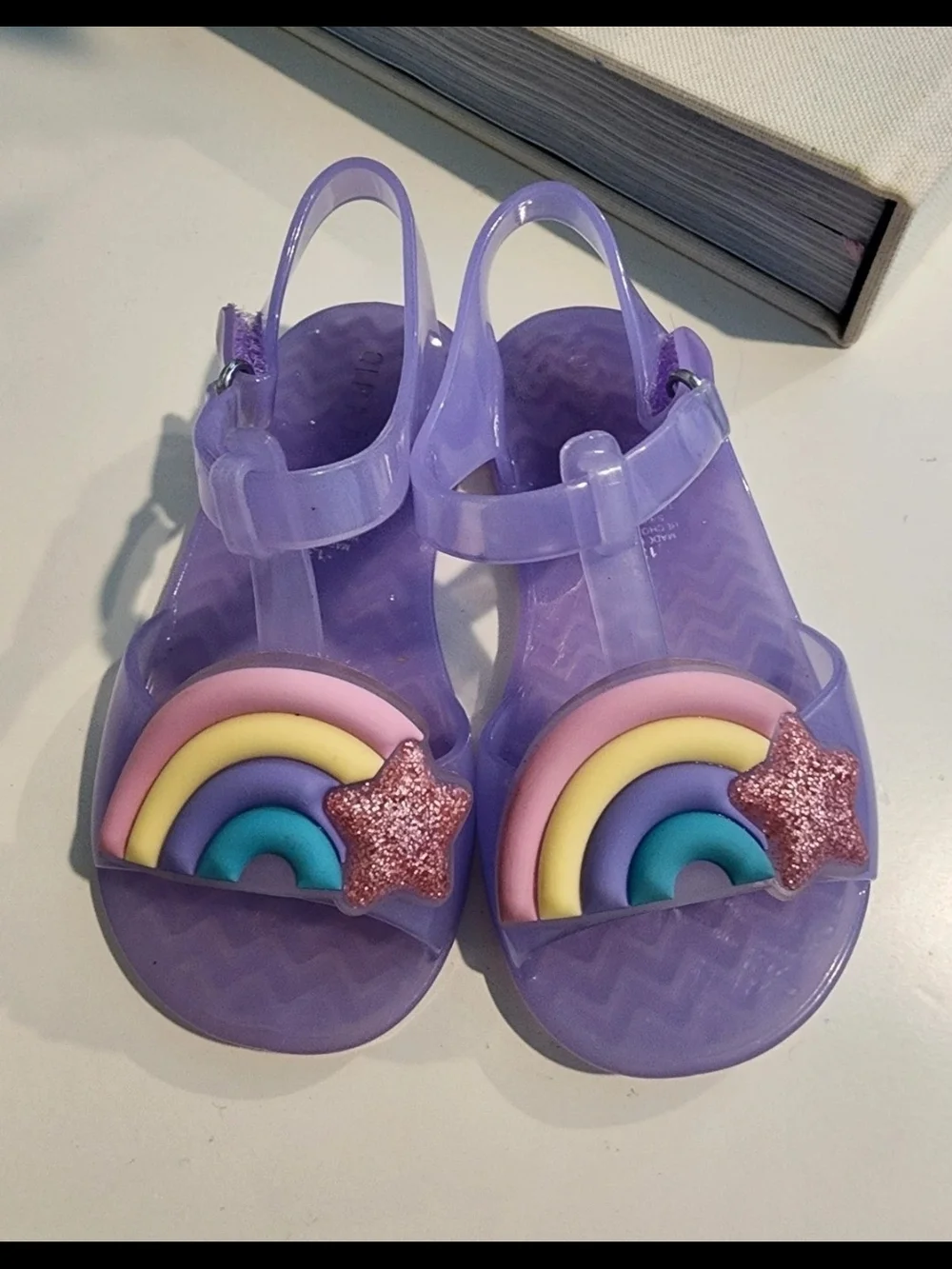 Old Navy Purple Jelly Sandals with Rainbow & Glitter Stars